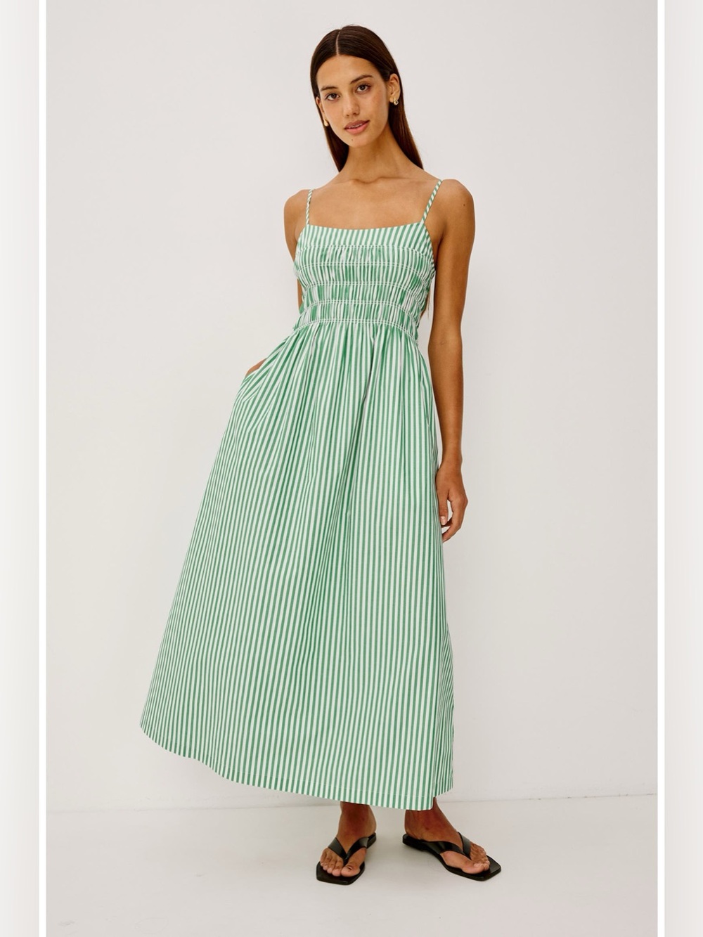 Rails Primrose Stripe Smocked Bodice A-Line Dress Emerald Green Medium